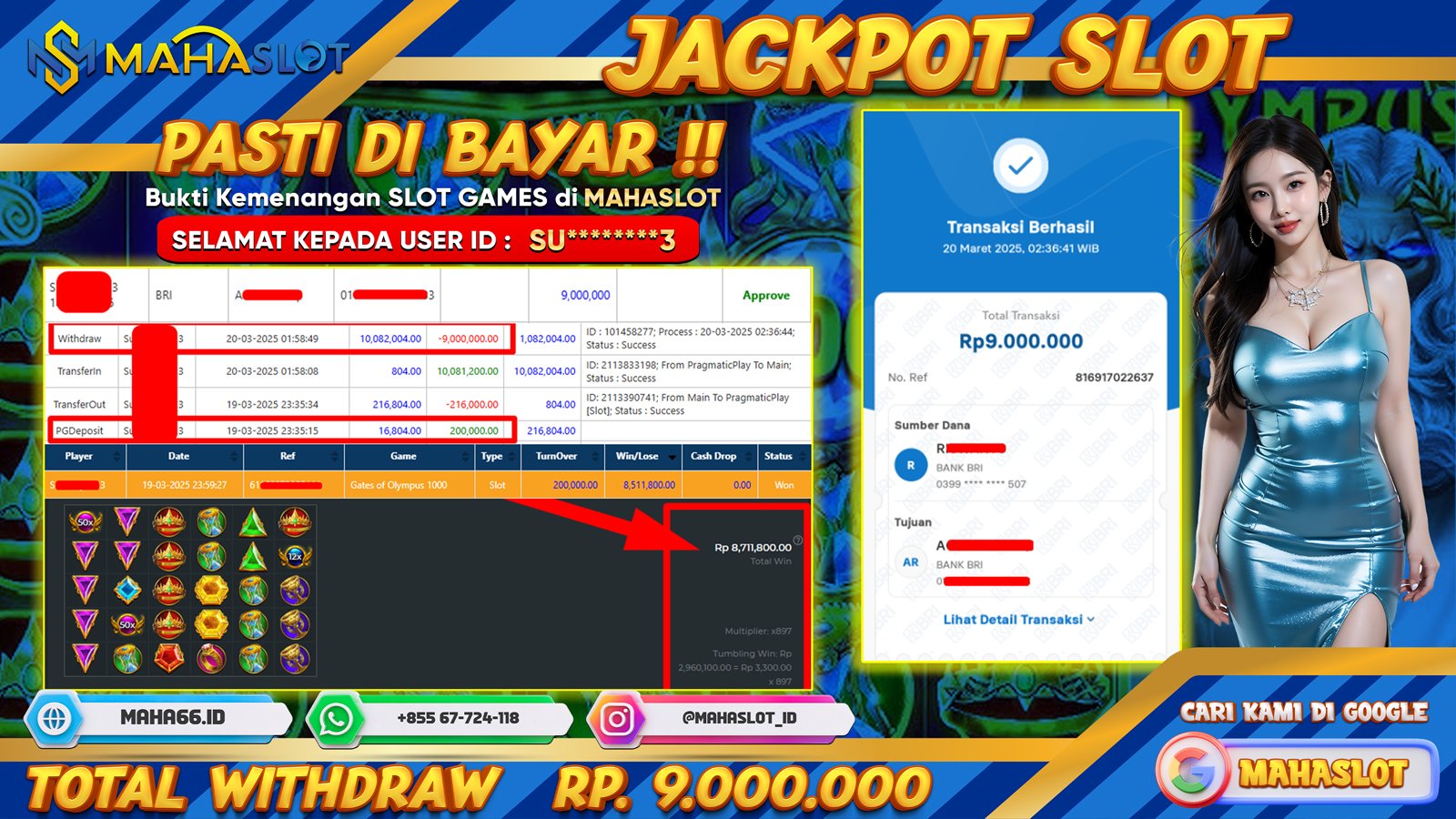 MAHASLOT JACKPOT SLOT GAMES GATES OF OLYMPUS 1000 Rp. 9.000.000,- LUNAS