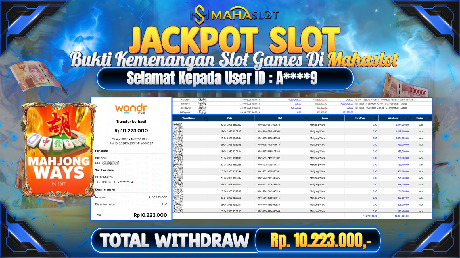 MAHASLOT JACKPOT SLOT GAMES MAHJONG WAYS Rp. 10.223.000,- LUNAS