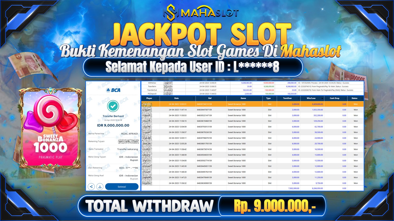 MAHASLOT JACKPOT SLOT GAMES SWEET BONANZA 1000 Rp. 10.000.000,- LUNAS