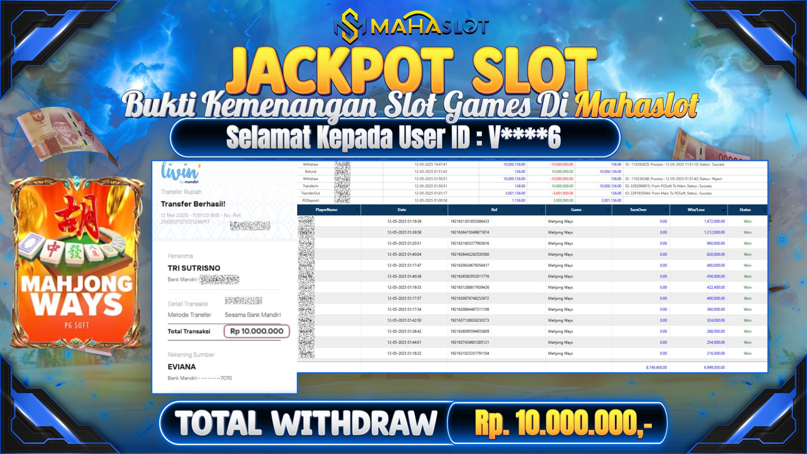 MAHASLOT JACKPOT SLOT GAMES MAHJONG WAYS Rp. 10.000.000,- LUNAS