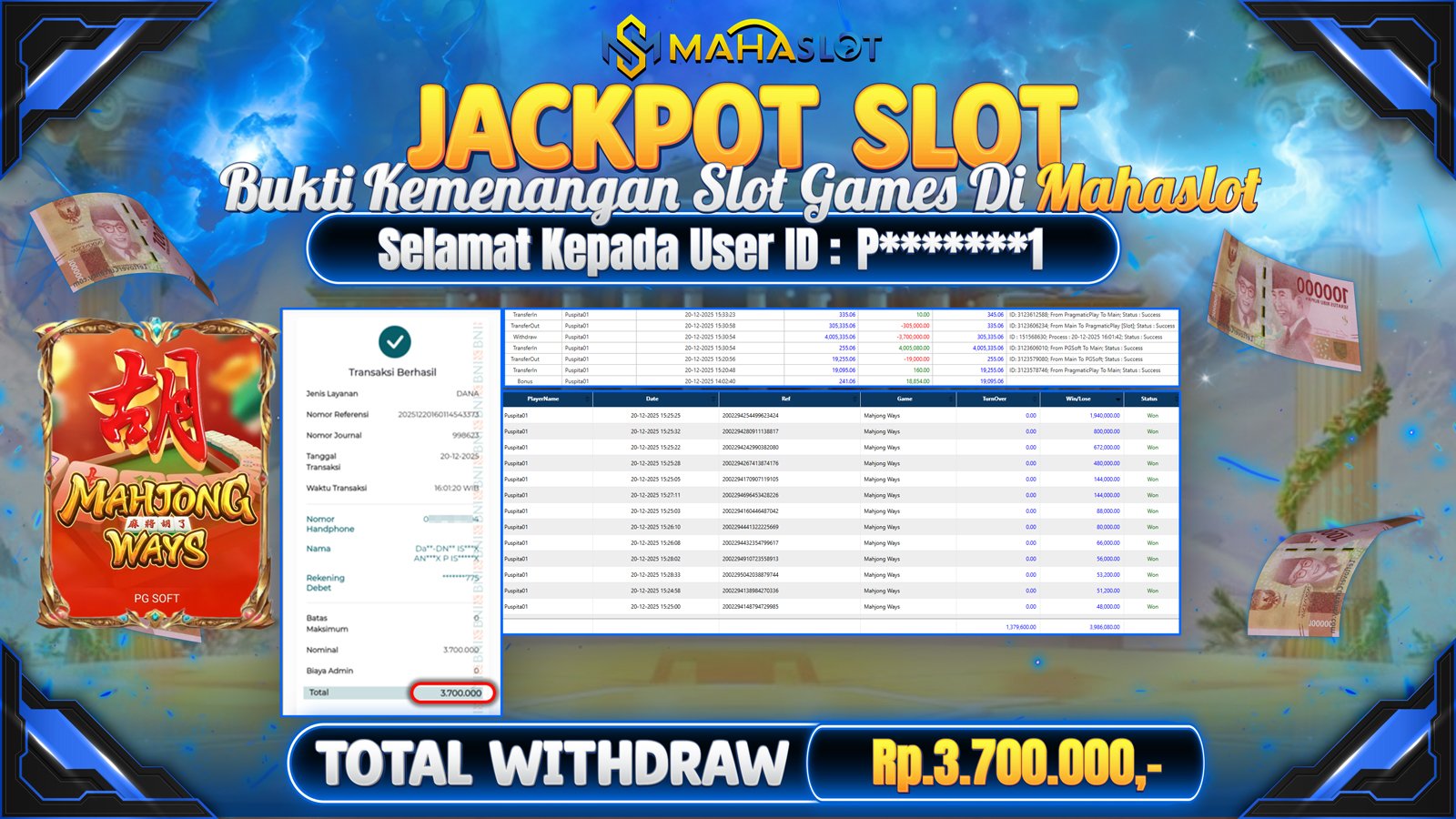 MAHASLOT JACKPOT SLOT GAME WAHJONG WAYS Rp. 3.700.000,- LUNAS