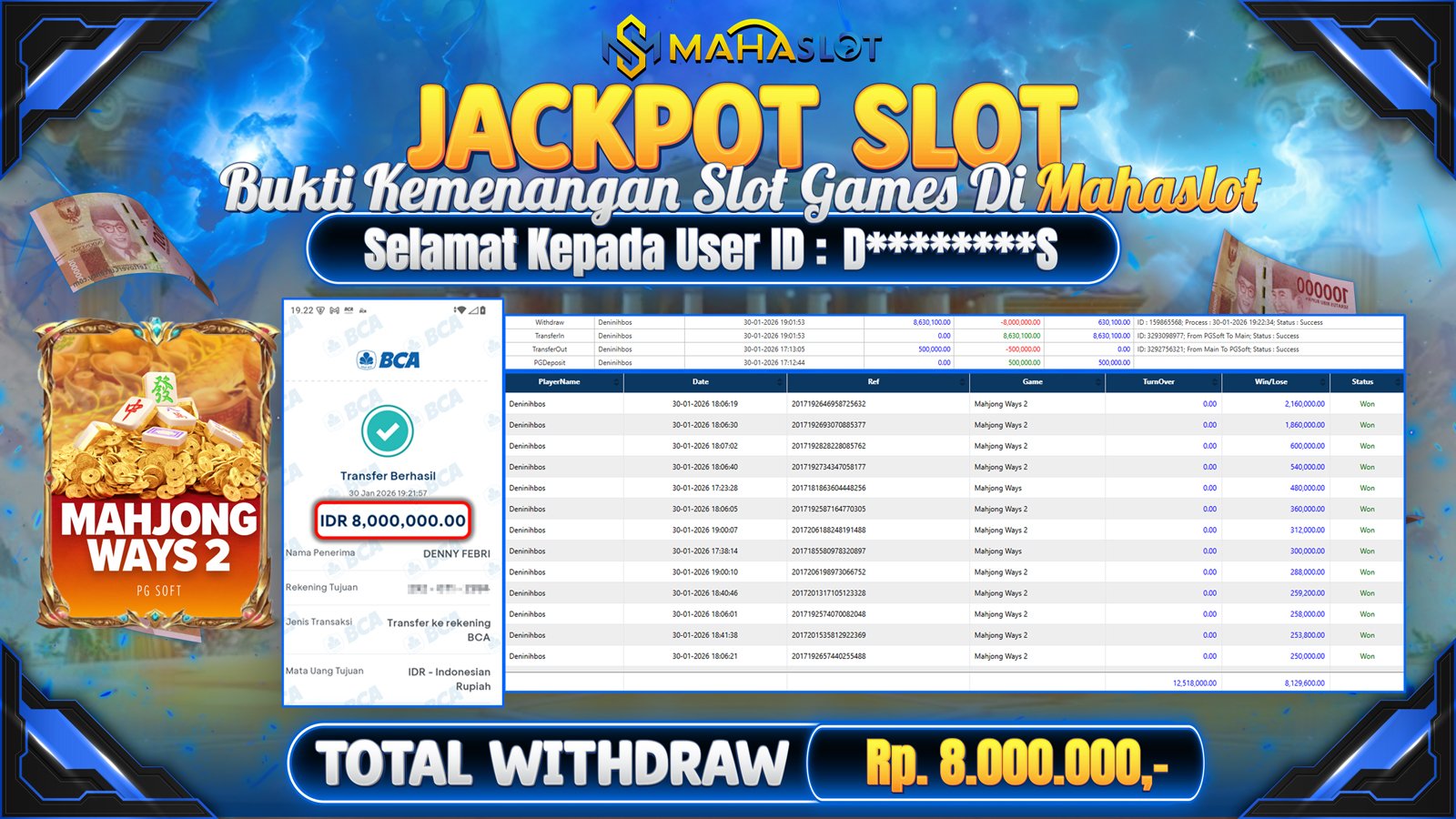 MAHASLOT JACKPOT SLOT GAME MAHJONG WAYS 2 Rp. 8.000.000,- LUNAS