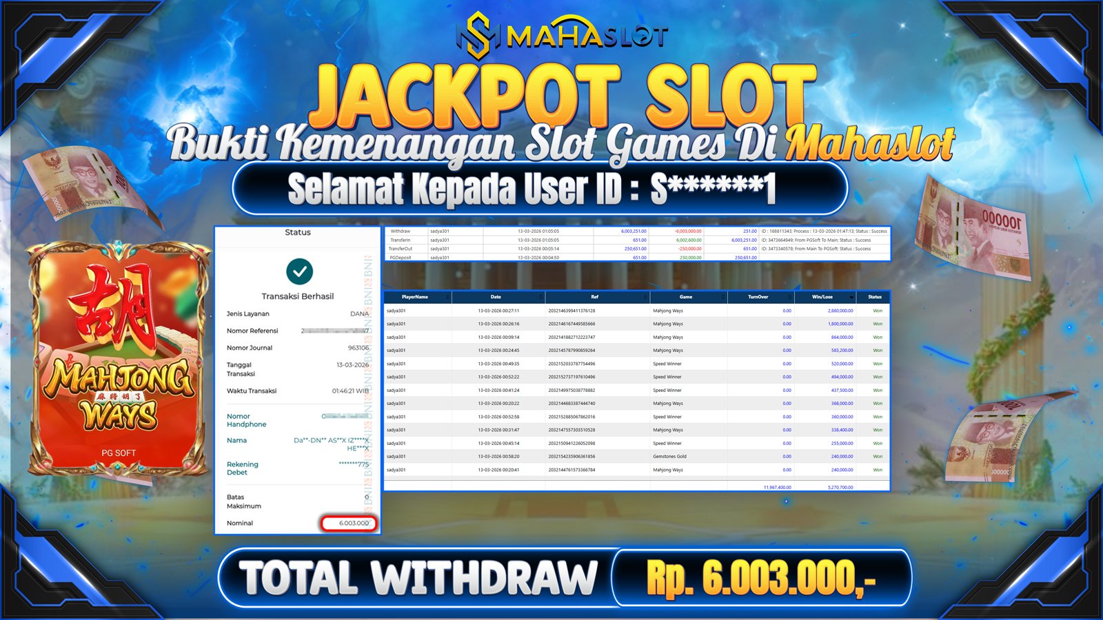 MAHASLOT JACKPOT SLOT GAME MAHJONG MAHJONG WAYS Rp. Rp.6.003.000,- LUNAS