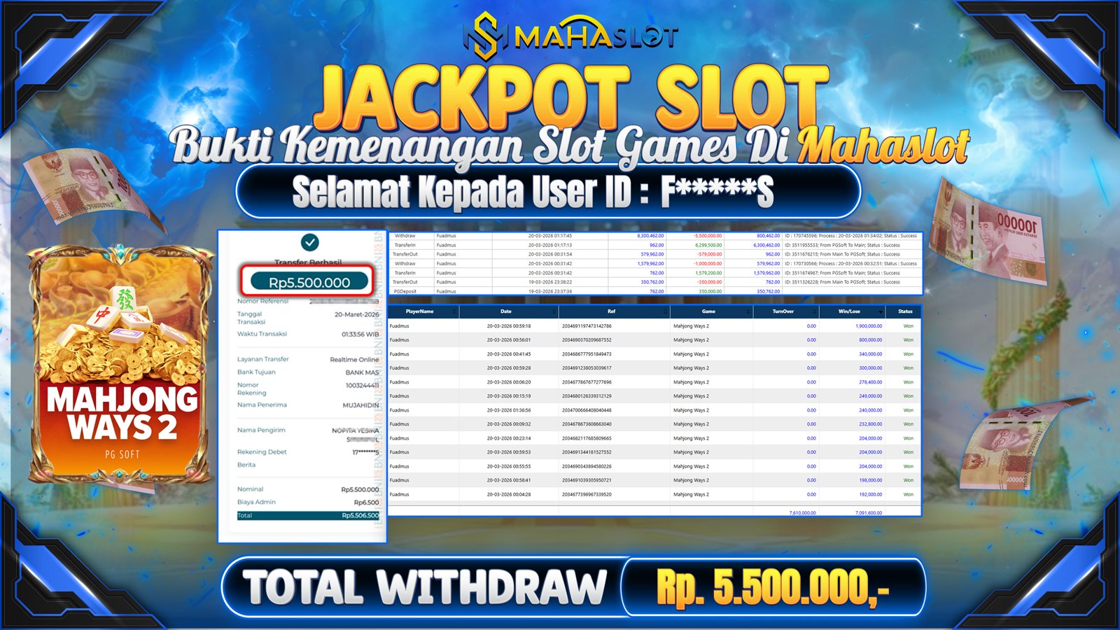 MAHASLOT JACKPOT SLOT GAME MAHJONG WAYS 2 Rp. Rp.5.500.000,- LUNAS
