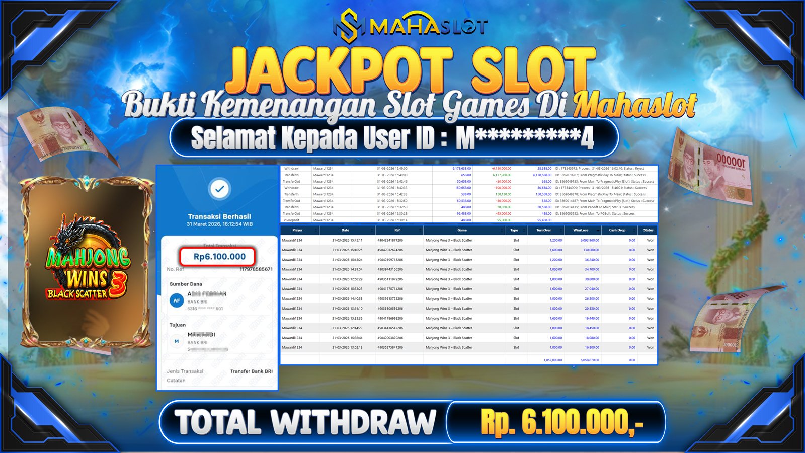 MAHASLOT JACKPOT SLOT GAME MAHJONG WINS BLACKSCATTER 3 Rp. Rp.6.100.000,- LUNAS